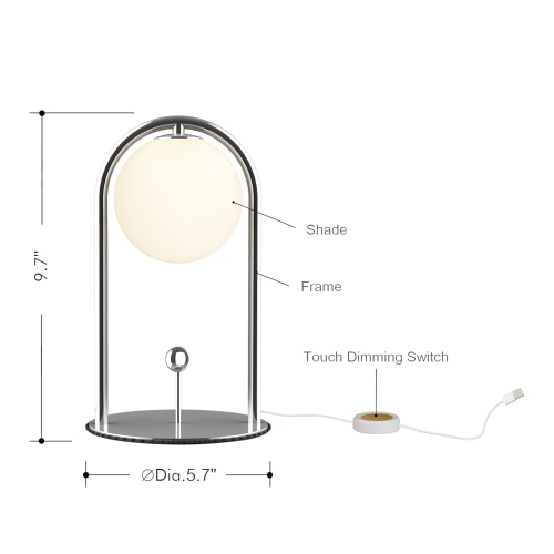 Tubicen Mid Century Table Lamp, Modern Glass Globe Nightstand Lamp, 4-Way LED Dimmable Metal Bedside Lamp, Touch Switch, USB Plug in Living Room