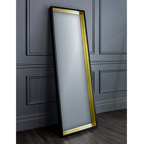 Souris Floor Mirror Black Wood Frame, Contemporary Floor Mirror With Mirrored Frame