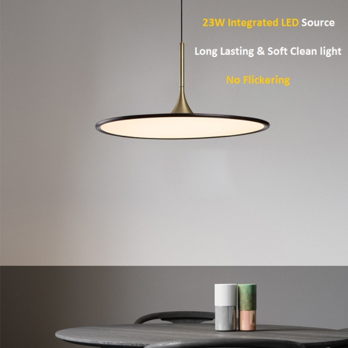 Tubicen LED Dimmable Pendant Light, D15.7 inch Ceiling Hanging Lamp, Ultrathin Disc Sleek Dining Room Light Fixtures, 15.7''-78.3'' Height Adjustable