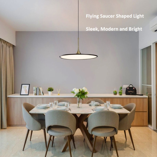 Tubicen LED Dimmable Pendant Light, D15.7 inch Ceiling Hanging Lamp, Ultrathin Disc Sleek Dining Room Light Fixtures, 15.7''-78.3'' Height Adjustable