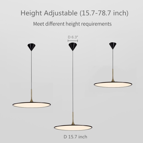 Tubicen LED Dimmable Pendant Light, D15.7 inch Ceiling Hanging Lamp, Ultrathin Disc Sleek Dining Room Light Fixtures, 15.7''-78.3'' Height Adjustable
