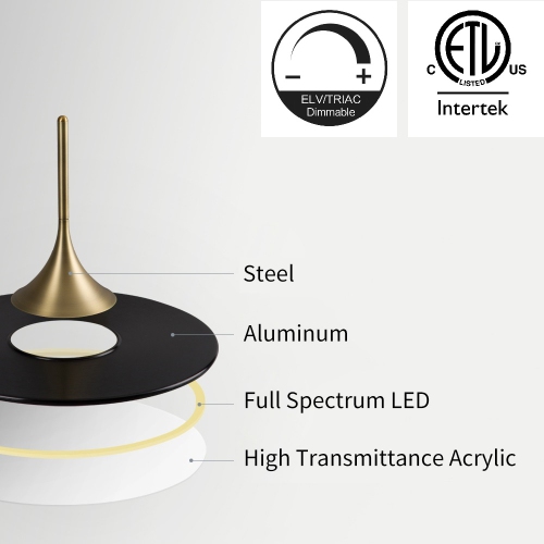 Tubicen LED Dimmable Pendant Light, D15.7 inch Ceiling Hanging Lamp, Ultrathin Disc Sleek Dining Room Light Fixtures, 15.7''-78.3'' Height Adjustable