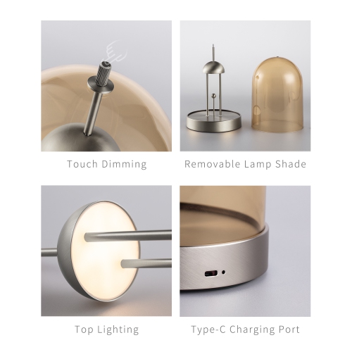 Tubicen LED Cordless Table Lamp, 4000mAh USB Rechargeable Battery Lamp, Modern Bedside Nightstand Lamp, 4-Level Touch Dimmable Night Light, DIY