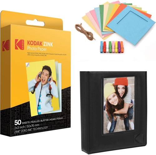 Kodak 2"x3" Premium Zink Photo Paper + Colorful Square Hanging Photo Frames + Photo Album (Compatible Printomatic)