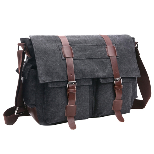 Splurg'd Canvas Laptop bag. Messenger style bag cross body bag. Military look, for ladies or men - Black