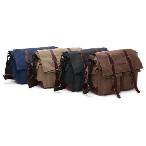 Splurg'd Canvas Laptop bag. Messenger style bag cross body bag. Military look, for ladies or men - Black