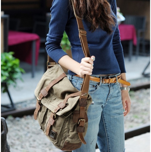 Splurg'd Canvas Laptop bag. Messenger style bag cross body bag. Military look, for ladies or men - Black