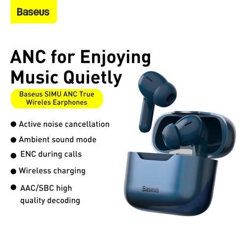 Baseus Active Noise Cancelling-Wireless Charging-True Wireles Earphones S1 Pro Blue