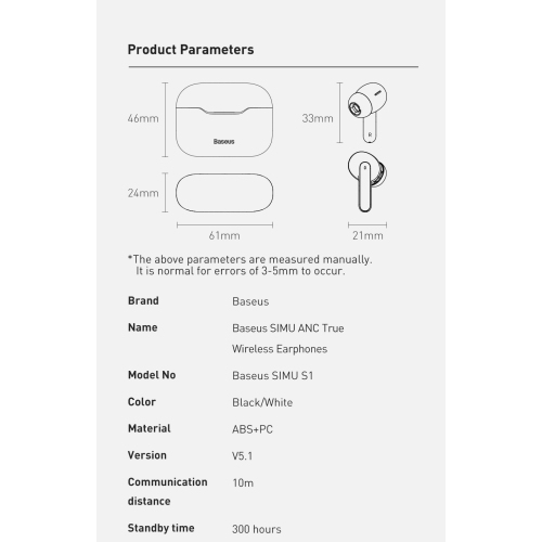 Baseus Active Noise Cancelling-True Wireless Earphone S1 White