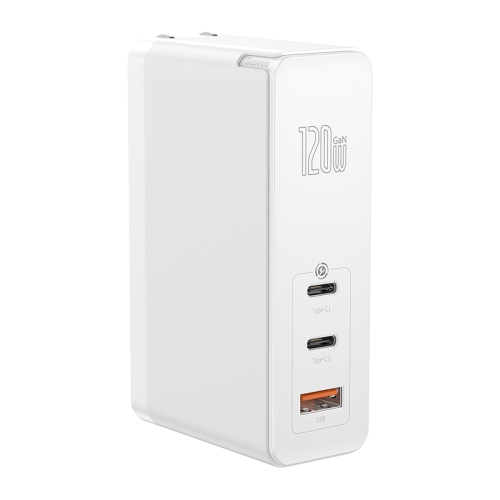 Baseus 120W GaN Mini Quick Charger 2USB-C 1USB-A White