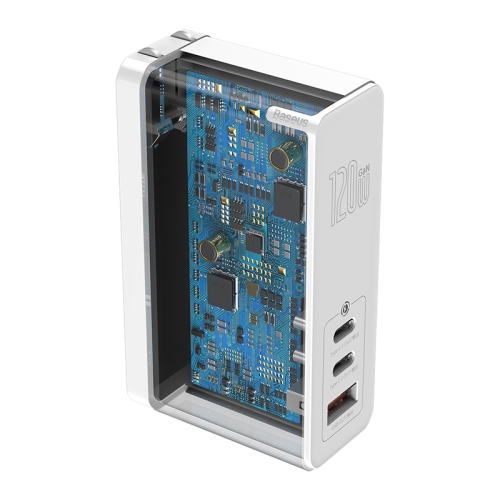 Baseus 120W GaN Mini Quick Charger 2USB-C 1USB-A White