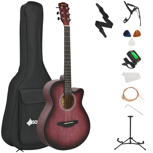 Costway 40'' Full Size Cutaway Acoustic Guitar Starter Guitarra Bundle Kit