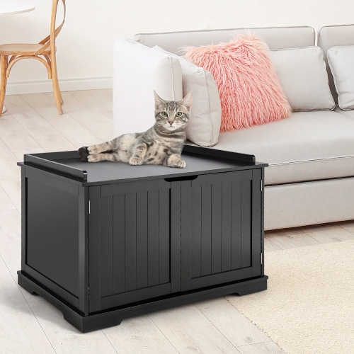 Costway Cat Litter Box Cabinet Furniture Cat Washroom Storage Bench
