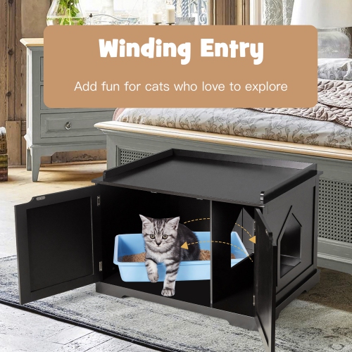 Costway Cat Litter Box Cabinet Furniture Cat Washroom Storage Bench