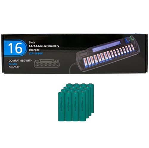 16 Bay AA / AAA LCD Battery Charger + 16 AAA 1200 mAh NiMH Batteries
