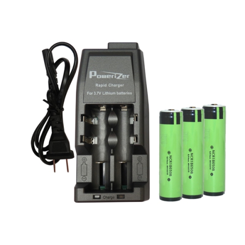 Li-Ion Charger + 3 x 18650 3.6v Panasonic 3400 mAh li-ion w/ PCB