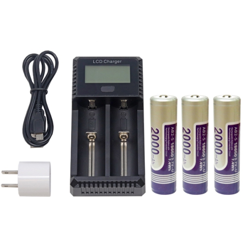 POWER PORTABLE  2-Slot Fast Battery Charger + 3 X 18650 3.6 Volt 2000 Mah Li-Ion Batteries