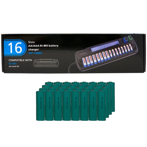 Chargeur à 16 baies pour piles AA/AAA ACL + 32 piles AA NiMH de 2700 mAh