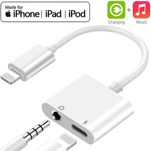 Lightning to 3.5 mm Dual Ports Dongle Charger Headphone Adapter Jack&AUX Audio 3.5 mm Earphone Accessory for iPhone iPad Apple