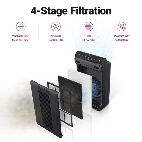 Purificateur d'air Winix PlasmaWave avec True HEPA et filtre à charbon AOC lavable réduisant les odeurs, gris anthracite -