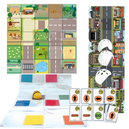 Bee-Bot Coding Robot with 4 Activity Robot Mats, A5 Sequence-Cards & 10 White Clip-on-Shells Starter Bundle, Educational STEM Programming Teaching