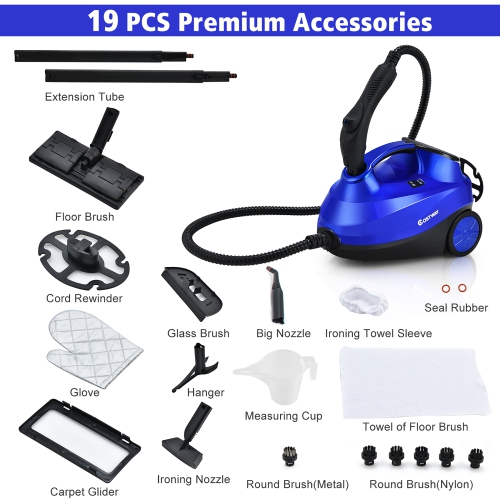 Costway 2000W Heavy Duty Steam Cleaner Mop Multi-Purpose W/19 Accessories Blue
