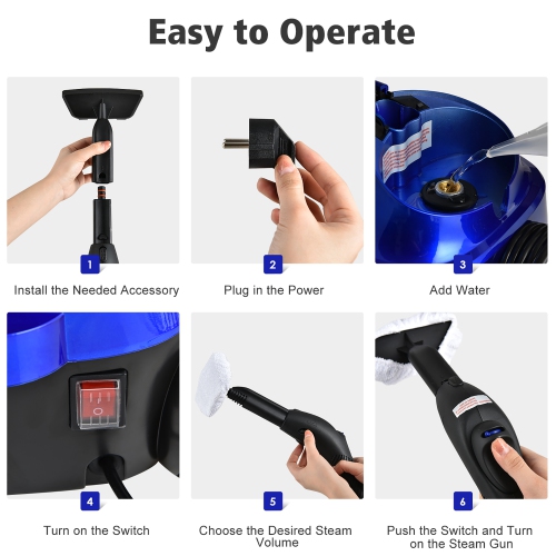 Costway 2000W Heavy Duty Steam Cleaner Mop Multi-Purpose W/19 Accessories Blue