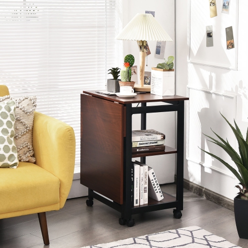 Costway Rolling Computer Desk Folding Writing Office Desk w/ Storage Shelves