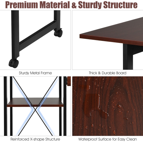 Costway Rolling Computer Desk Folding Writing Office Desk w/ Storage Shelves