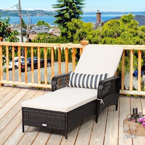 Image 1 de 10.. Costway PE Rattan Chaise Lounge Chair Armrest Recliner Adjustable Pillow