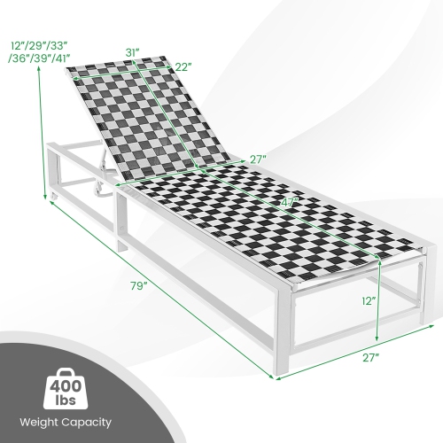 Costway Patio Lounge Chair Chaise Adjustable Reclining Chair Garden Deck Wheel