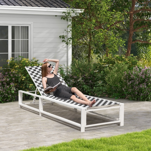 Costway Patio Lounge Chair Chaise Adjustable Reclining Chair Garden Deck Wheel