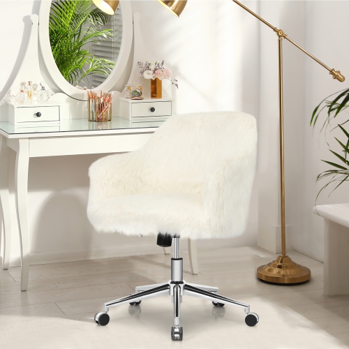 Costway Faux Fur Swivel Office Chair Adjustable Task Chair Fluffy Vanity Chair