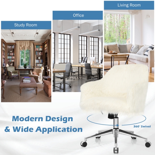 Costway Faux Fur Swivel Office Chair Adjustable Task Chair Fluffy Vanity Chair