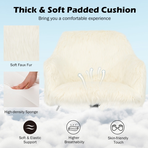 Costway Faux Fur Swivel Office Chair Adjustable Task Chair Fluffy Vanity Chair