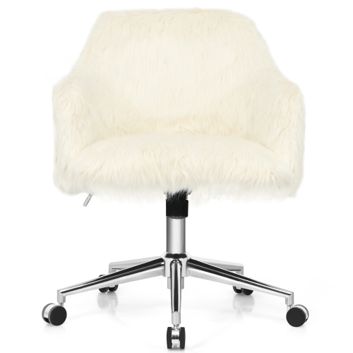 Costway Faux Fur Swivel Office Chair Adjustable Task Chair Fluffy Vanity Chair