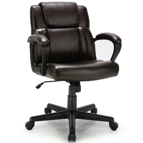 Image 1 of 10.. Costway Executive Leather Office Chair Adjustable Computer Desk Chair w/ Armrest