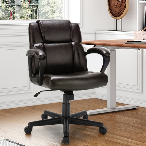 Costway Executive Leather Office Chair Adjustable Computer Desk Chair w/ Armrest