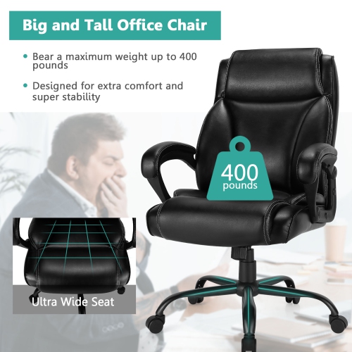 Costway 400 LBS Big & Tall Leather Office Chair Adjustable High Back Task Chair