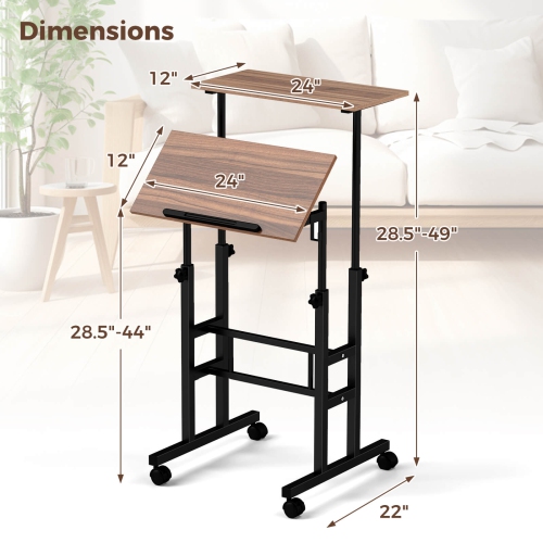 Costway Mobile Standing Desk Rolling Adjustable Laptop Cart Home Office