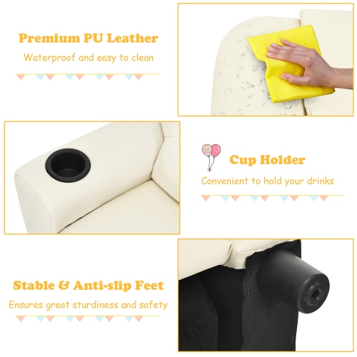 Costway Kids Recliner Chair PU Leather Armrest Sofa w/Footrest Cup Holder