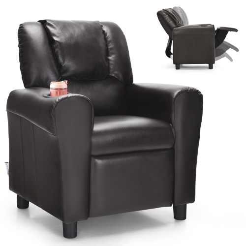 Costway Kids Recliner Chair PU Leather Armrest Sofa w/Footrest Cup Holder