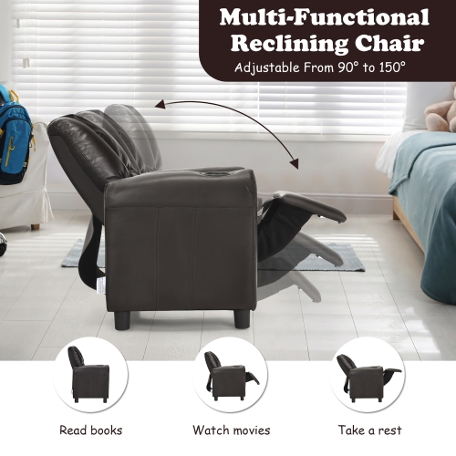 Costway Kids Recliner Chair PU Leather Armrest Sofa w/Footrest Cup Holder