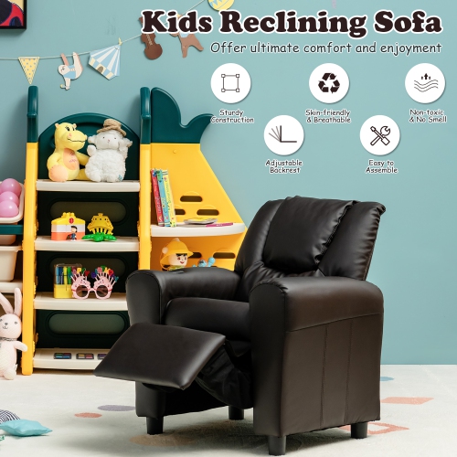 Costway Kids Recliner Chair PU Leather Armrest Sofa w/Footrest Cup Holder