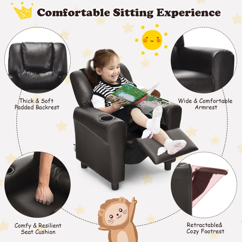 Costway Kids Recliner Chair PU Leather Armrest Sofa w/Footrest Cup Holder