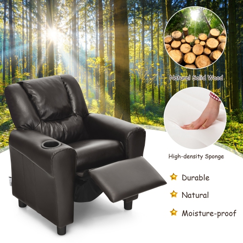 Costway Kids Recliner Chair PU Leather Armrest Sofa w/Footrest Cup Holder