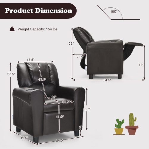 Costway Kids Recliner Chair PU Leather Armrest Sofa w/Footrest Cup Holder