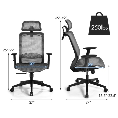 Costway Ergonomic High Back Mesh Office Chair Recliner Task Chair w/Hanger