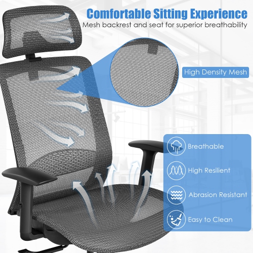 Costway Ergonomic High Back Mesh Office Chair Recliner Task Chair w/Hanger