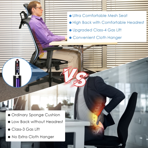 Costway Ergonomic High Back Mesh Office Chair Recliner Task Chair w/Hanger